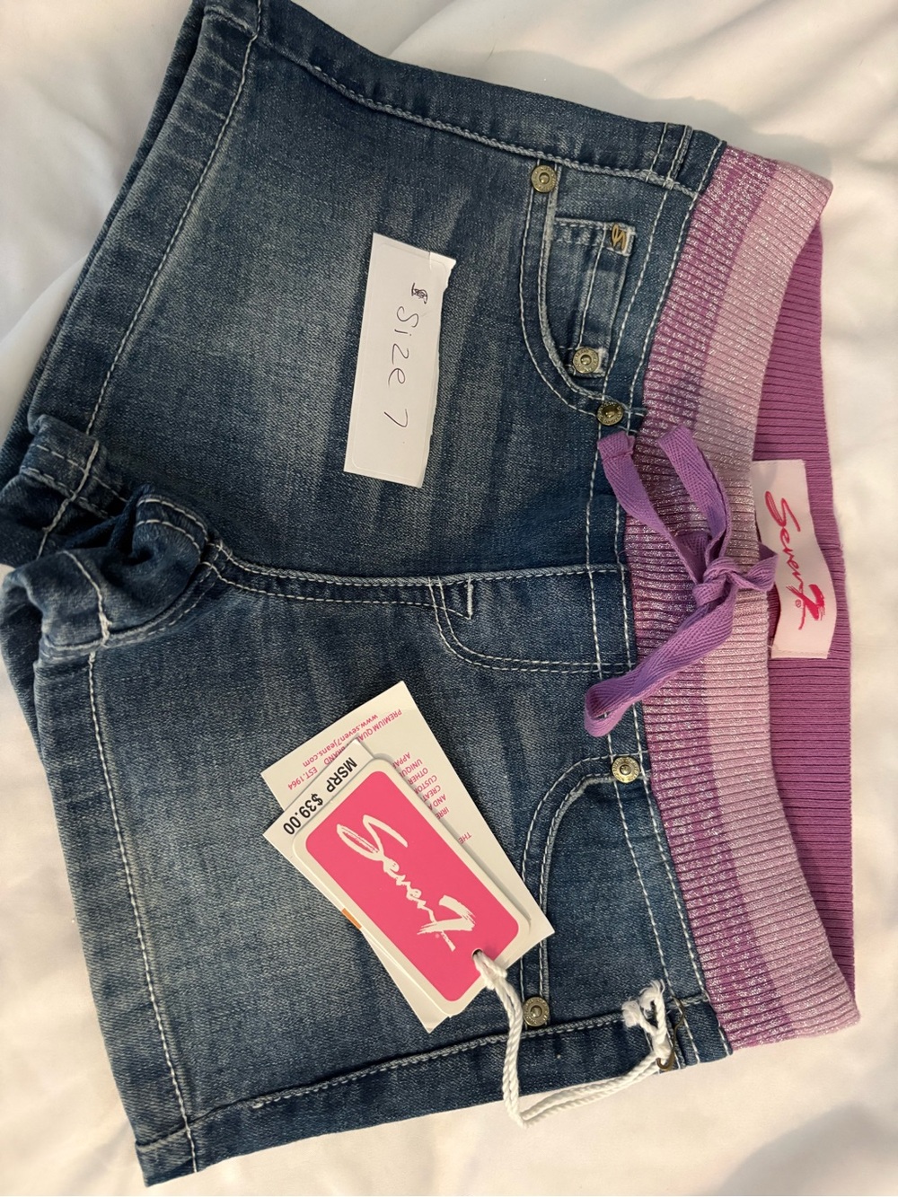 Seven 7 Denim Shorts with Purple Knit Waistband